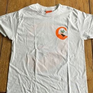 White Short Sleeve Tee with Orange Logo
